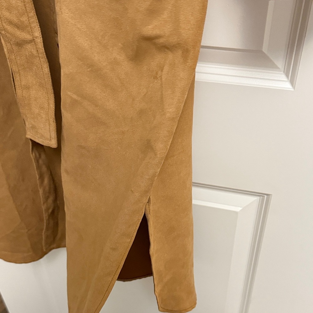 Banana Republic Women's Chestnut Long Sleeve Faux Suede Shirt Trench Dress - Picture 5 of 7